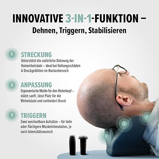 Innovative 3-in-1-Funktion: Dehnen, Triggern und Stabilisieren der Halswirbelsäule